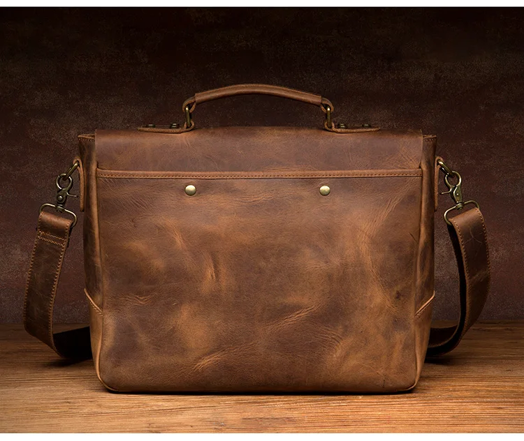 Retro Casual Leather Men Handbag Male Business Briefcase Crazy Horse Leather Cowhide Computer Bag Shoulder Messenger Bag Vintage