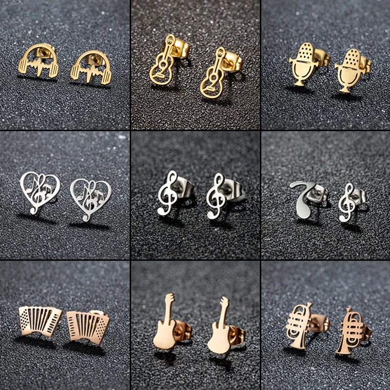Hip-Hop Edelstahl Musiknoten Ohrringe Mehrfache Musikinstrumenten-Schmuckstücke Mädchen Gitarren-Kopfhörer-Ohrringe Accessoires