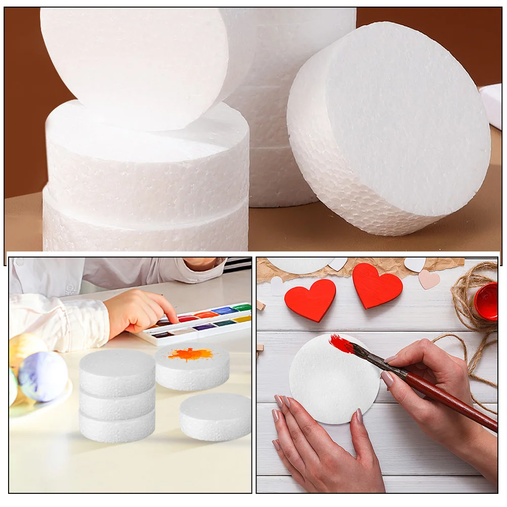 10pcs White Foam Cylinder Blocks DIY Polystyrene Foam Cylinders Cake Decorating Round Baking Cake Dummies Craft Foam Shapes for