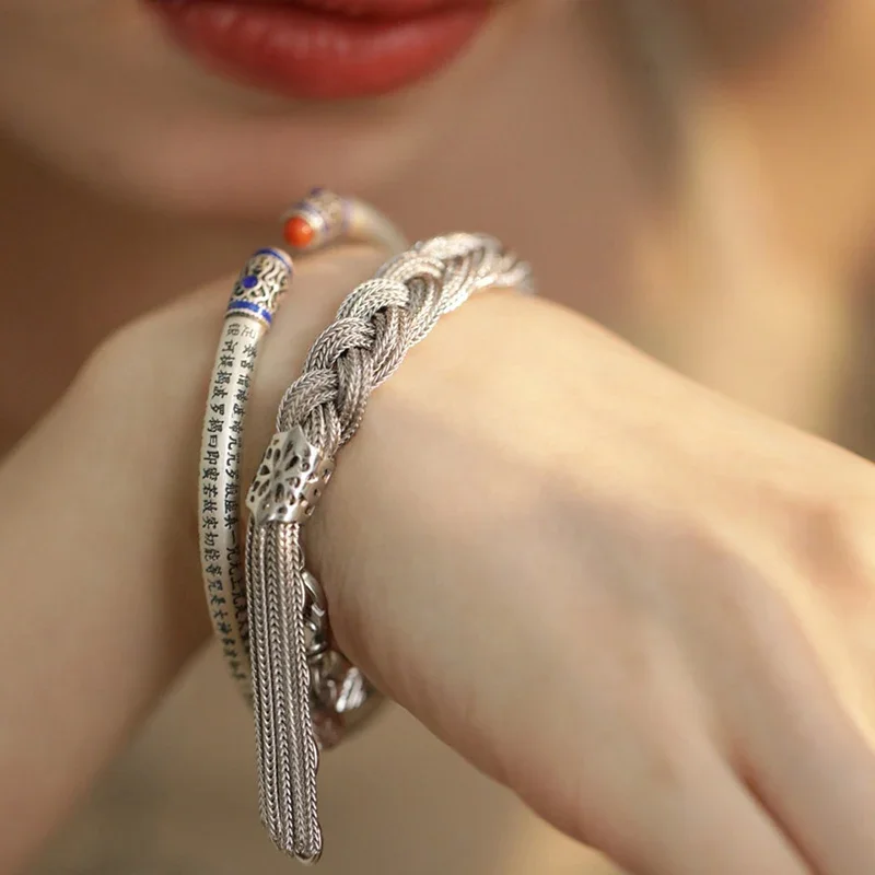 Silver Color Weave Tassel Bracelet For Women Couple HipHop Vintage Trendy Creative Personality Street Party Jewelry Gift