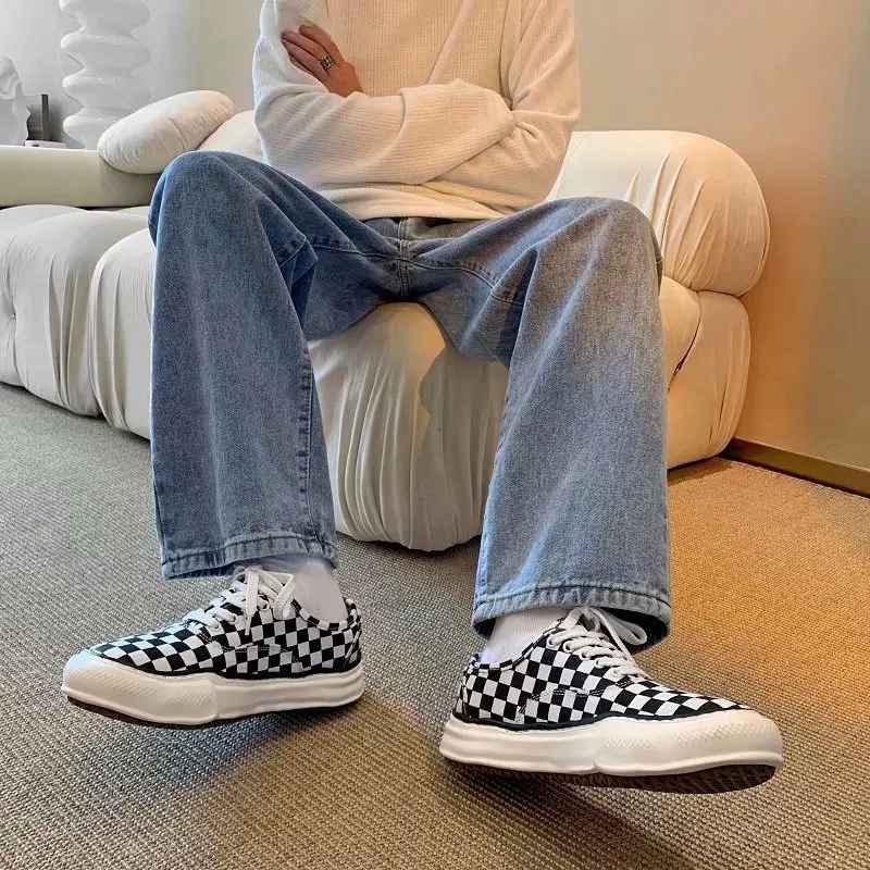 

Light Blue Men's Jeans American Retro Casual Straight Leg Spring Autumn New Trend Loose High Street Vibe Pants