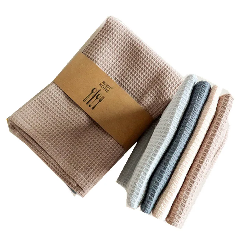 35x35cm Square Solid Color Waffle Dishcloth Kitchen Tear Towel Cotton Thickened Cleaning Cloth