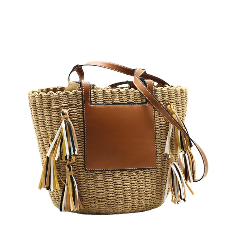 beach basket summer bag straw bag fashion beach bags big rattan tassel shoulder bags large capacity woven bag hand-made handbags