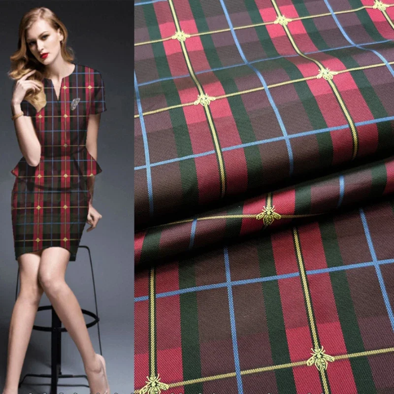 Jacquard Yarn-dyed Fabric Plaid Bee Pattern Dress Suit Shirting Fabrics Brand Fashion Design Diy Sewing Wholesale Cloth by Meter