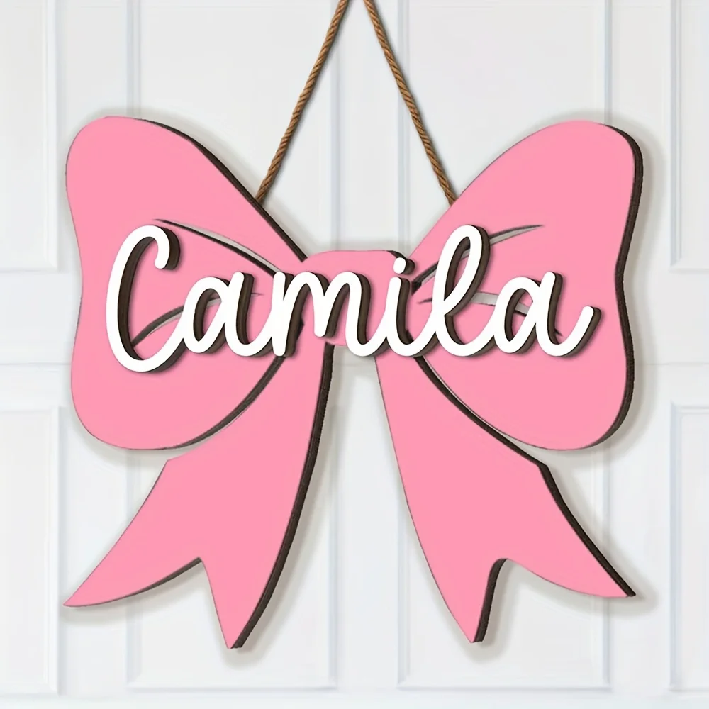 Custom Wooden Bow Decorative Plaque with Personalized Name Ornament for Breast Cancer Awareness Month