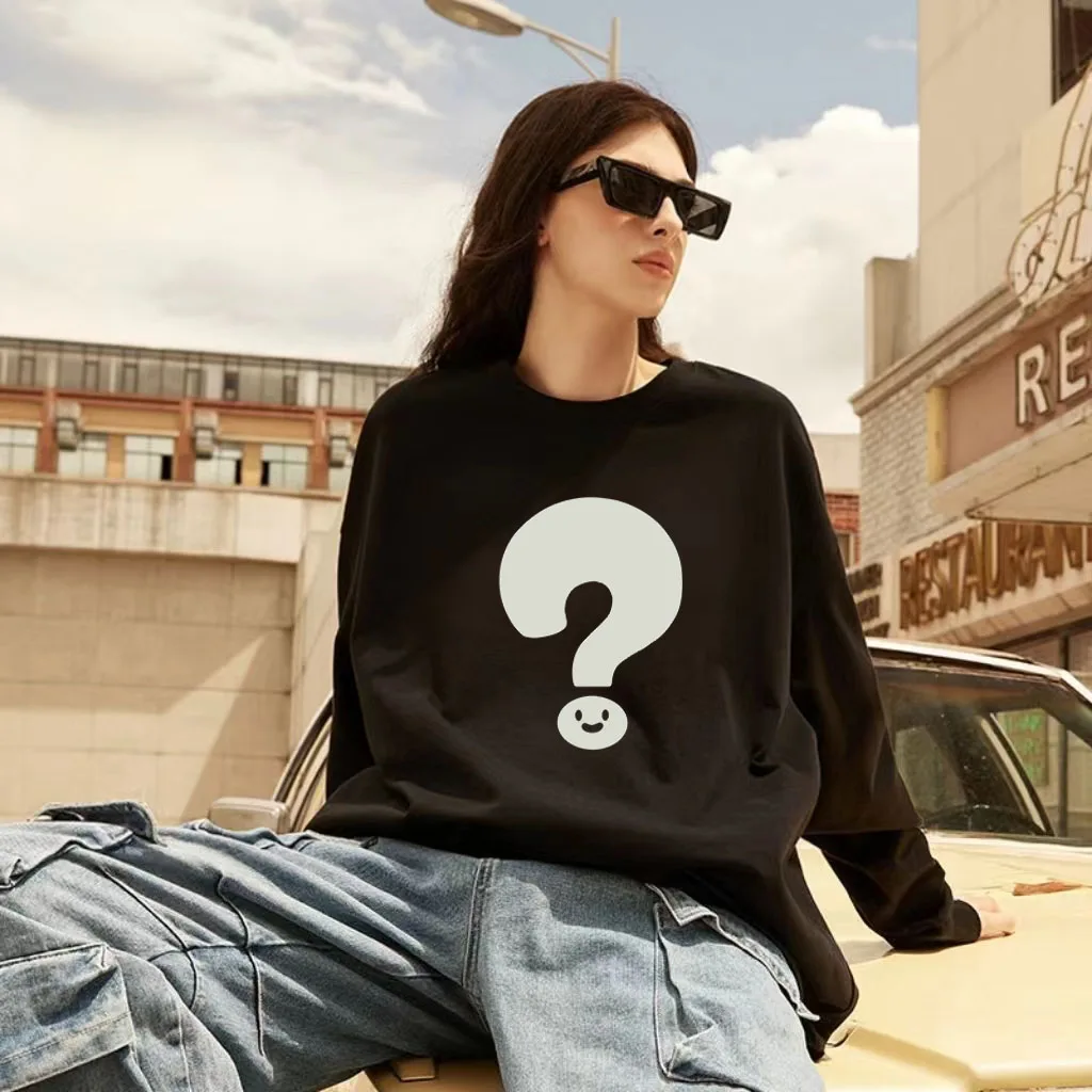 

Question mark and exclamation mark pattern couple hoodies 2024 new fun simple style crew neck sweatshirts