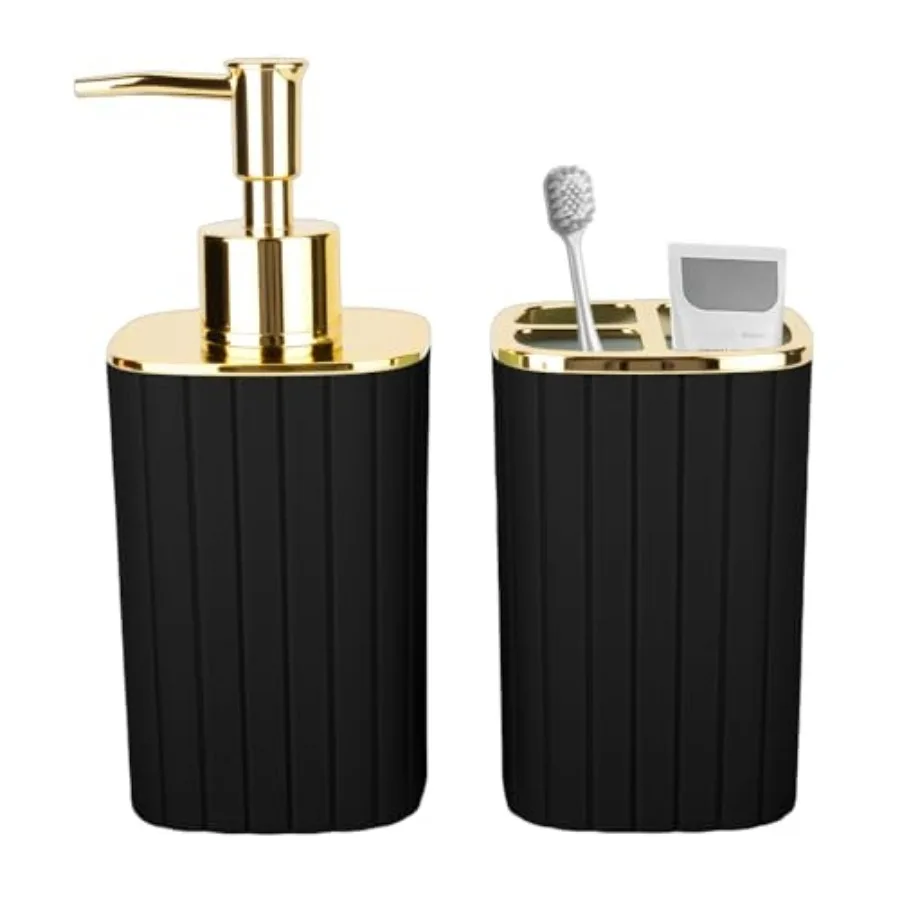 Bathroom Accessories Set, and Gold Bathroom Accessories Include Soap Dispenser and Toothbrush Holder for Boho Bathroom Decor