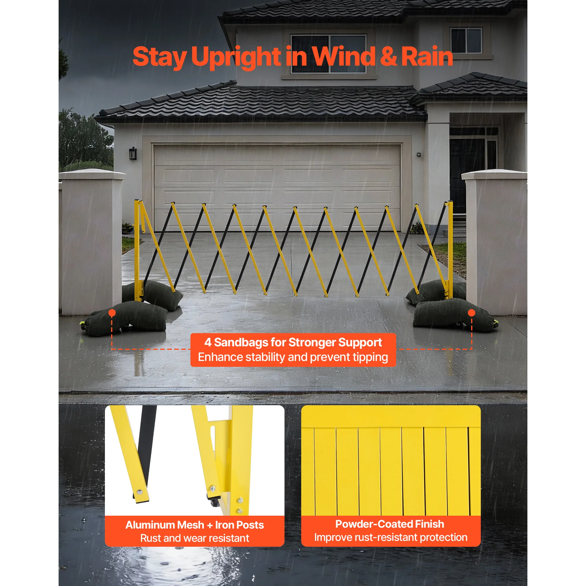 Industrial Expandable Barricade, 13FT Expandable Safety Barrier, Flaxible Mobile Barricade with Locking Casters, Portable Folding Security Gate Traffic Fence for Driveway Warehouse Elevator
