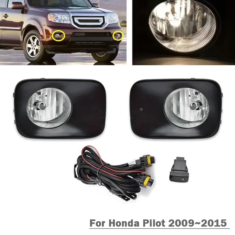 Car Front Bumper Halogen Fog Light Kit Fog Lamp Set With Wiring Harness For Honda Pilot 2009 10 11 12 13 14 15