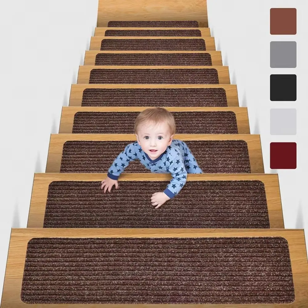 Fashion 76X20cm Staircase Mat Non-Slip Safety Door Mat Soft Stripe Self-adhesive Stair Tread Carpet Mat Home Decor