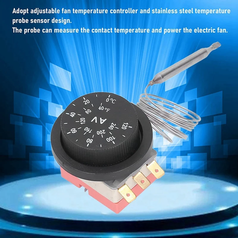 Adjustable Electric Radiator Cooling Fan Thermostat Controller Switch,Switch 3 Pins Design Temperature Control Probe Kit