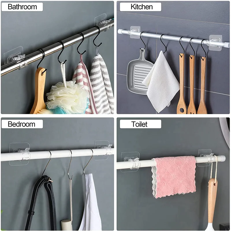 

ABMR-50PCS Self Adhesive Curtain Rod Holders No Drill Curtain Rods Brackets No Drilling Nail Free Adjustable Hooks -2