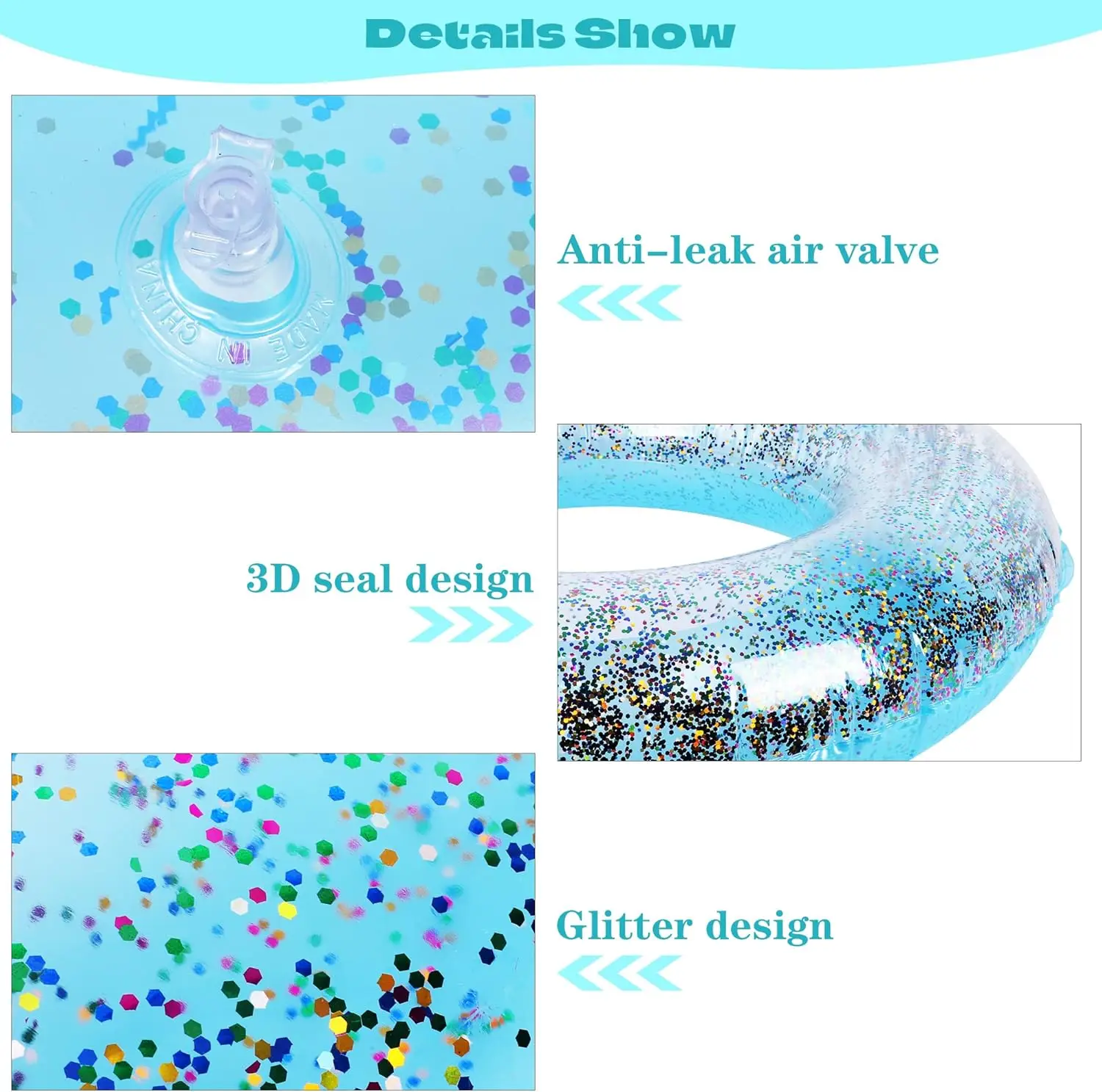 8 pièces 36 pouces flotteurs de piscine gonflables Tubes de piscine à paillettes colorées anneau de natation Transparent flotteurs de piscine jouet pour la plage d'été