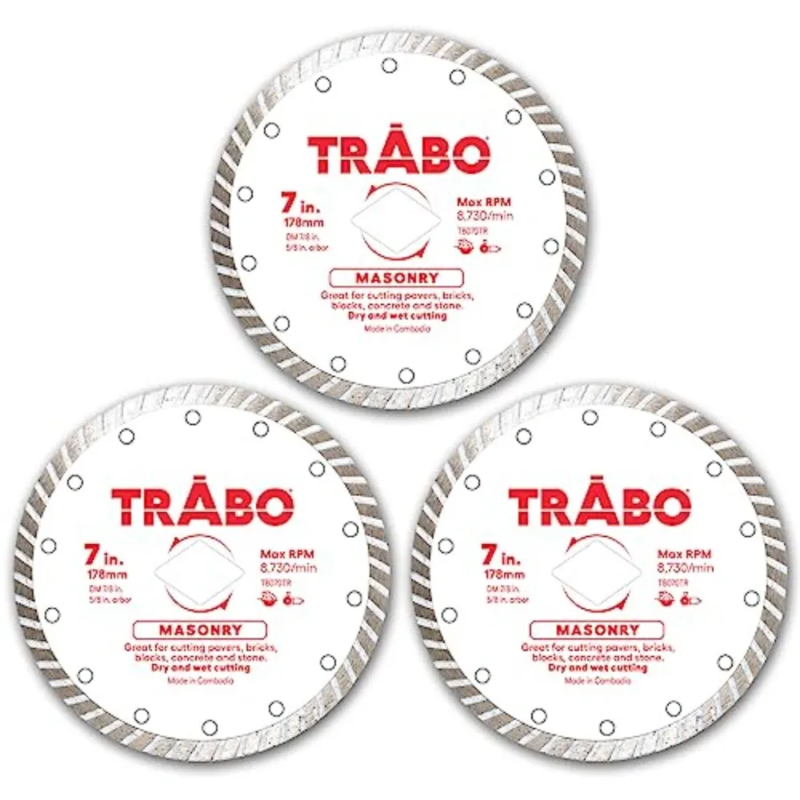 

Pack Masonry Turbo Rim Diamond Metal Bond Blade for Cutting Cement Pavers Concrete with Rebar Natural Stone and More with/8 Arb