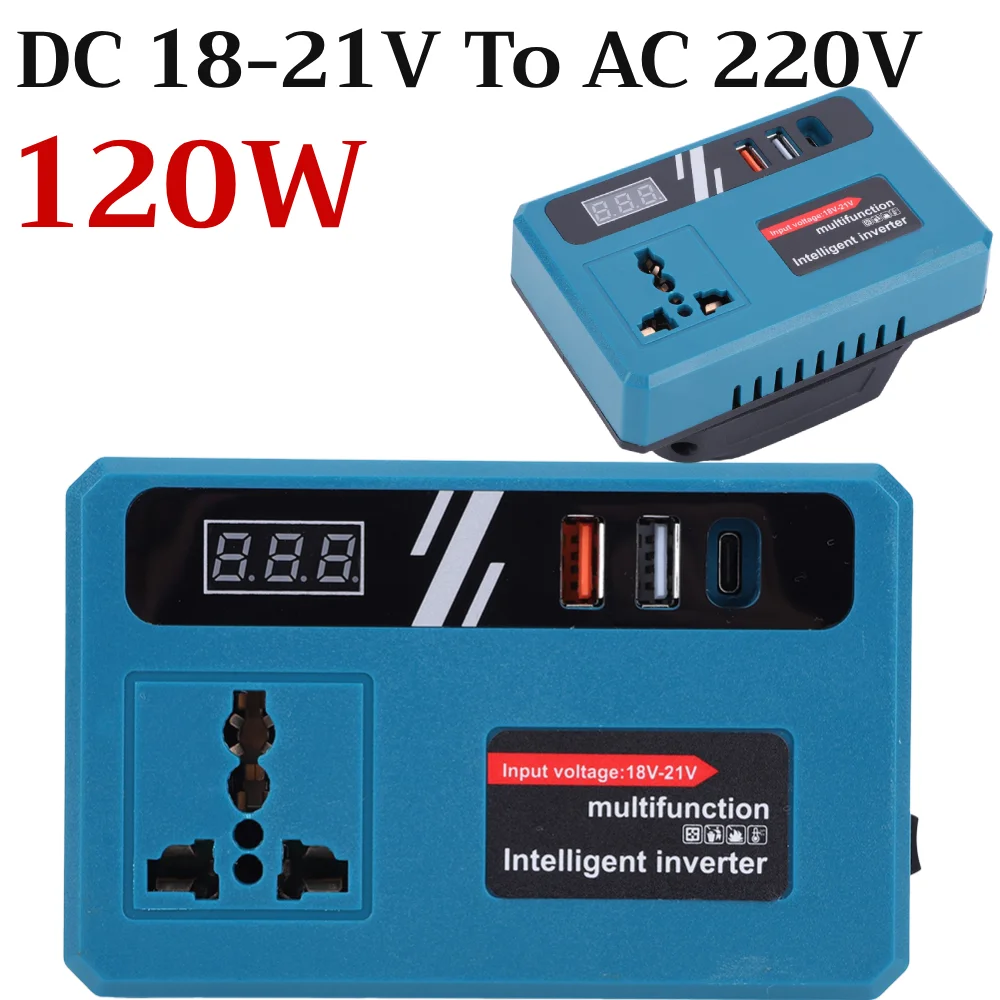 120W DC To AC Inverter DC18V-21V To AC 220V Power Inverter Intelligent Battery Transformer Operation Inverter for Makita Battery