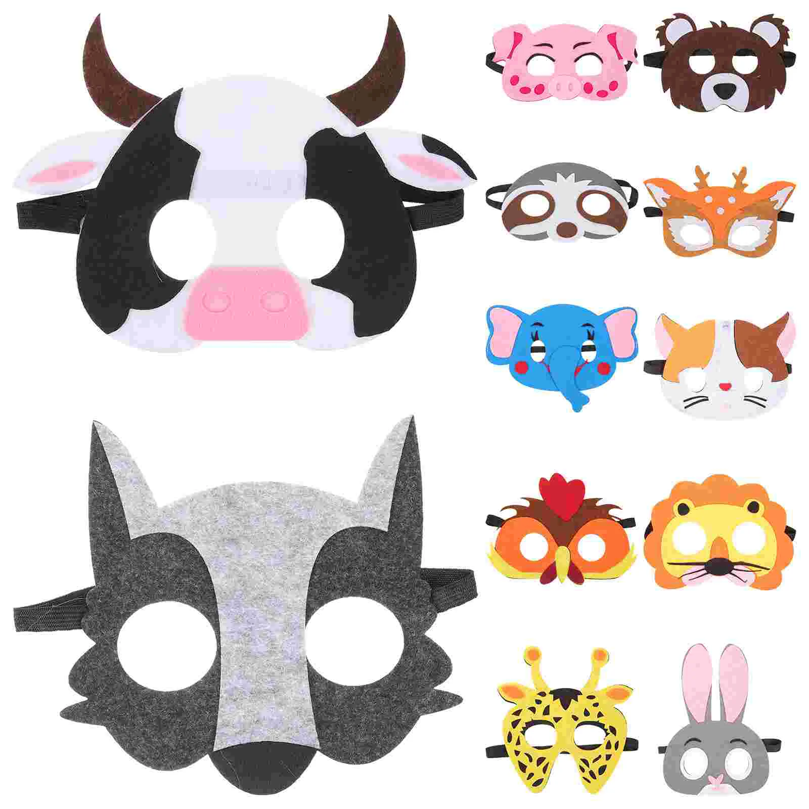 Ensemble de masques de journée pour enfants, masques en feutre d'animaux de dessin animé d'halloween pour visage de Cosplay pour enfants