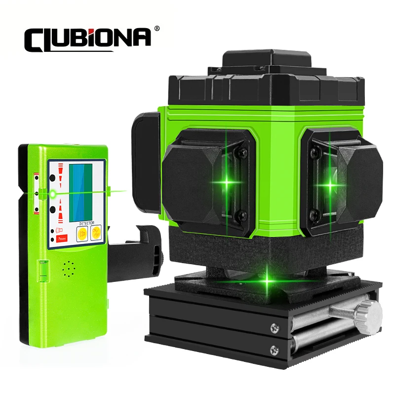 Clubiona 3D 12 Lines Green Laser Level With 4000 mAh Li-on battery Remote Control Pulse Mode Receiver nivel laser professional