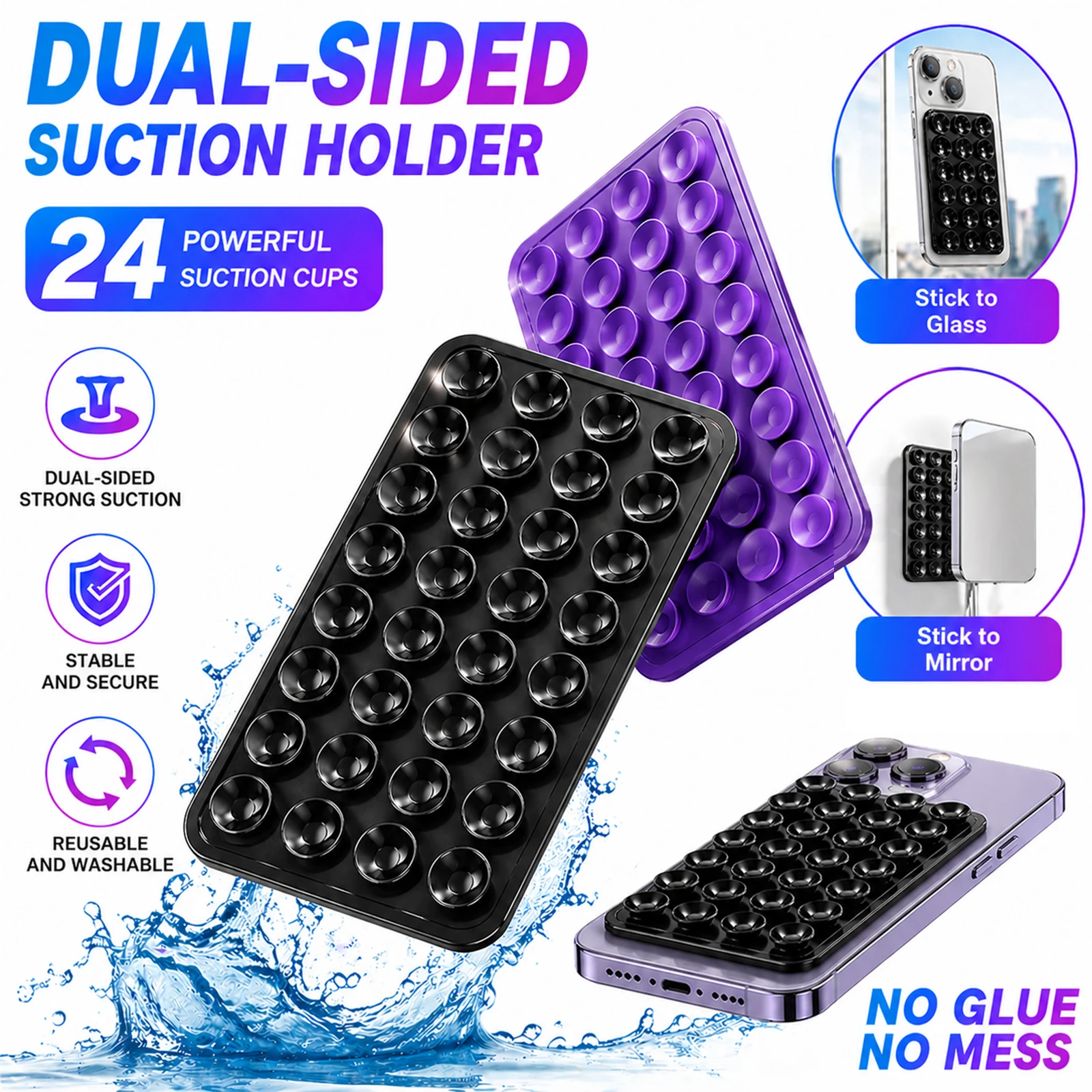 

Double-Sided Silicone suction cup phone holder Universal Anti Slip Suction Cup stand For Kitchen Bathroom velcro on the phone