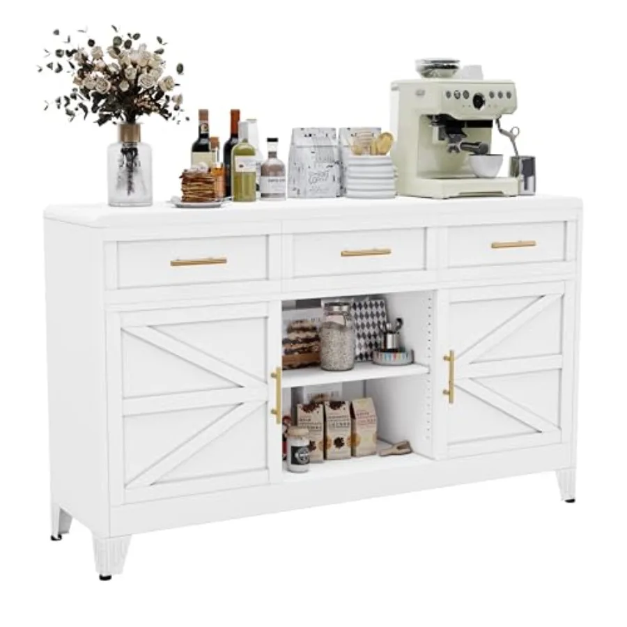 Sideboard Buffet Cabinet with Drawers 47.2 Large Sideboard Cabinet with Doors Adjustable Shelves Modern Farmhouse Coffee Bar Co