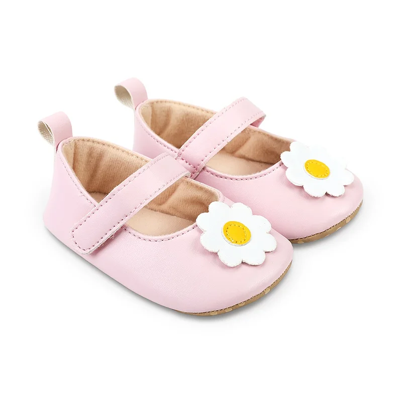 Spring Autumn Baby Leather Cute Flower First Walker for Girls Newborn Princess Dress Prewalkers Toddler Soft Sole Non-Slip Shoes