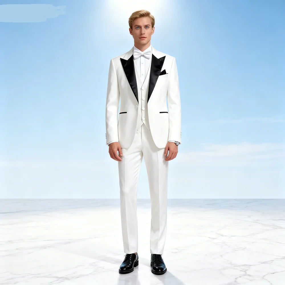 

Men's Elegant Solid Color Blazer Vest Pants Set Casual Outdoor English Style Wedding Performance Singer Outfit