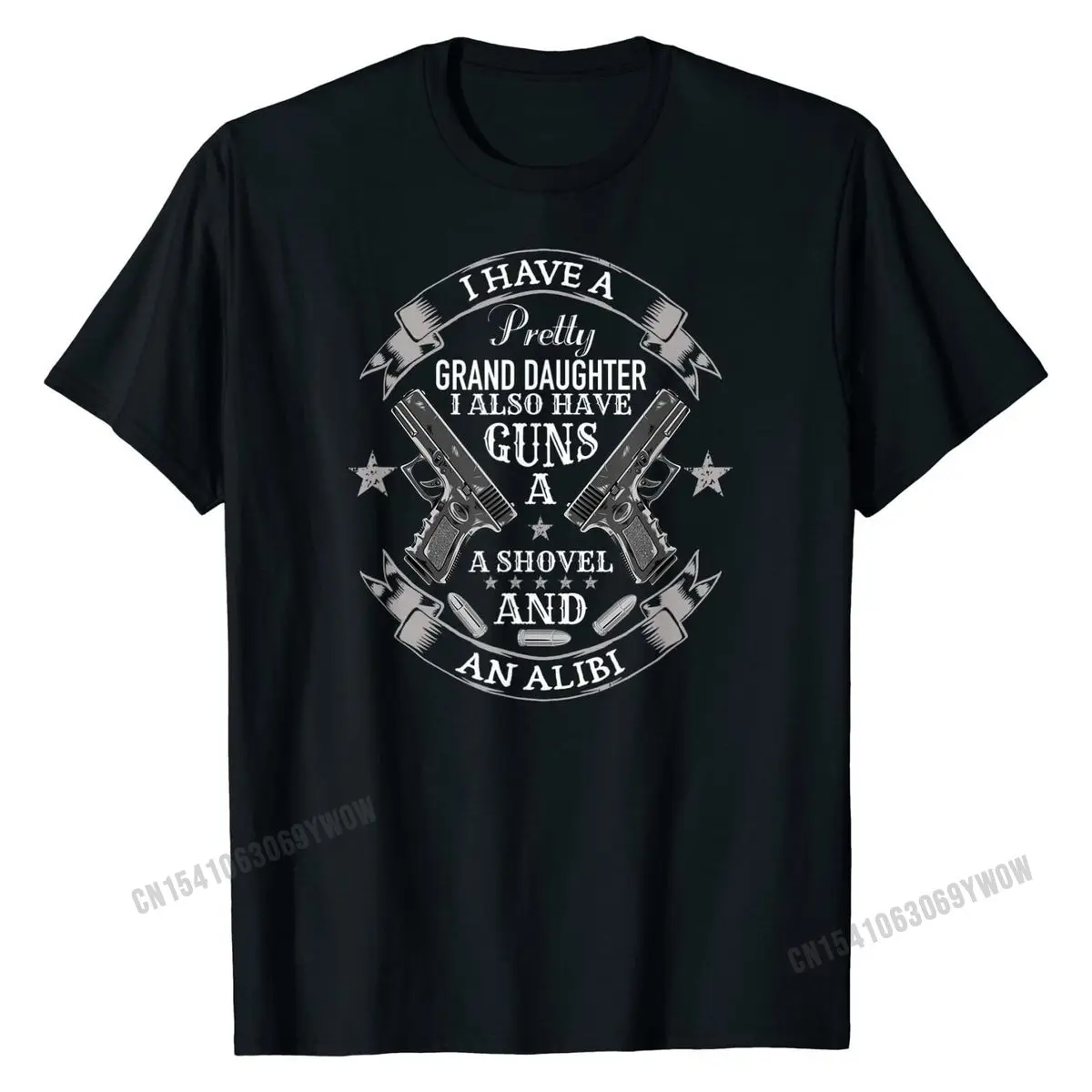 I have a pretty granddaughter guns and an alibi gift for gpa T-Shirt T Shirt Casual Retro Men's Tees Casual Cotton