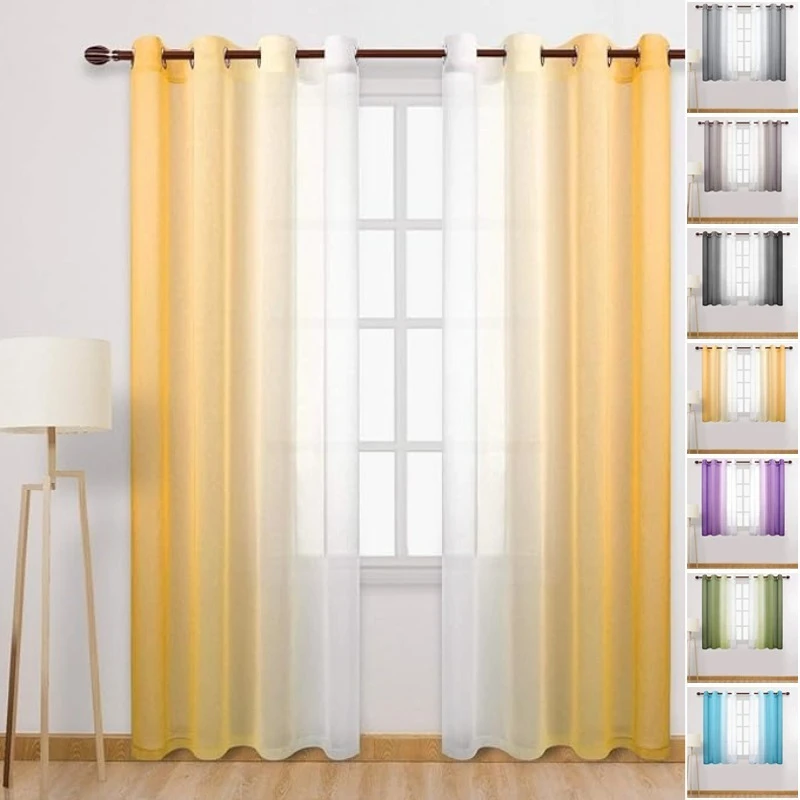 1/2 Panel Gradient Color Sheer Tulle Curtain Multiple Color Decorative Light Filtering Window Drape for Home Living Room Bedroom
