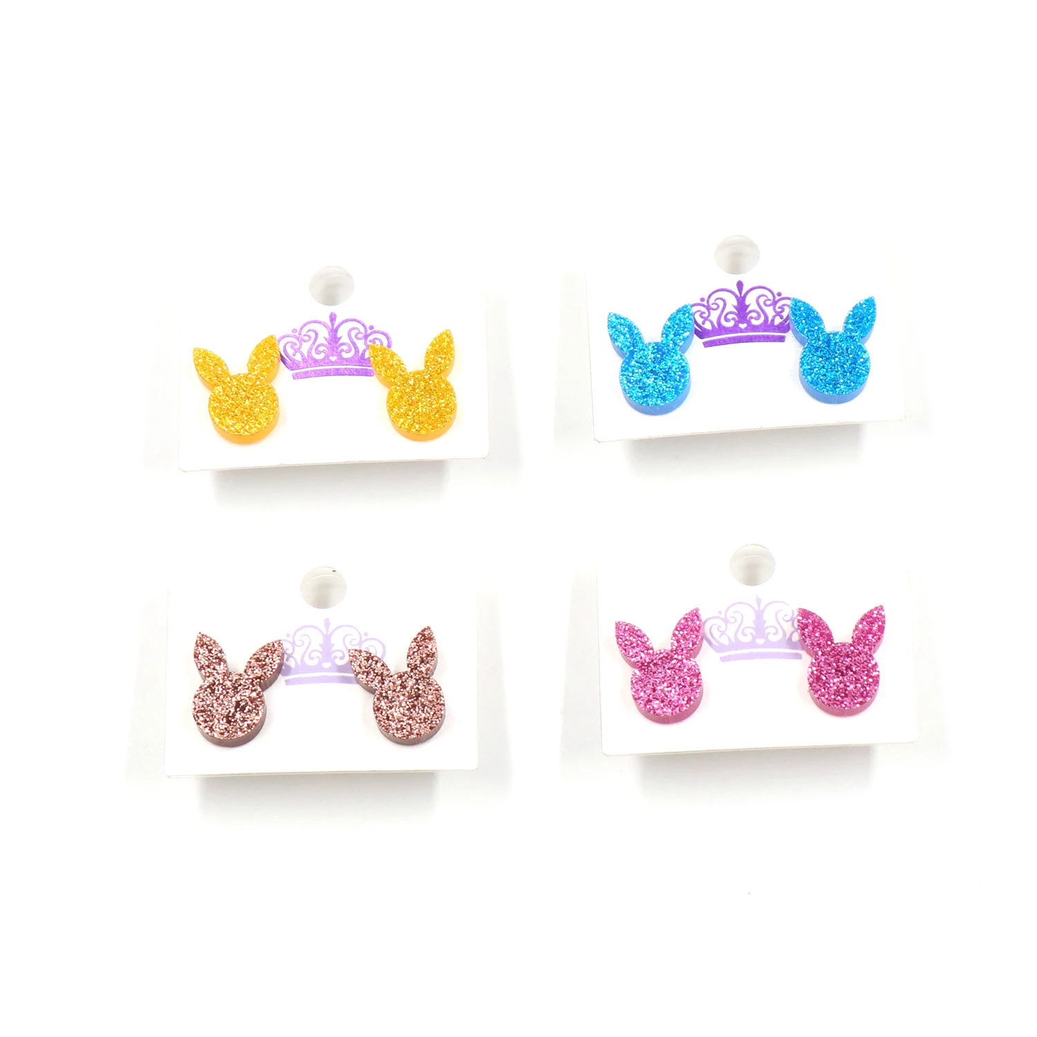 Cute Spring Easter Flower Bunny Stud Earrings Glitter Pink Acrylic Laser Cuts