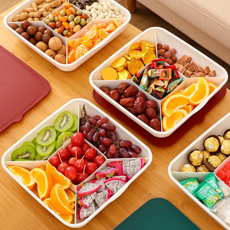 New Kitchen Household Living Room Plastic Fruit Tray Candy And Dried Storage Box Chinese New Year Snacks Nut And Melon Seed Tray