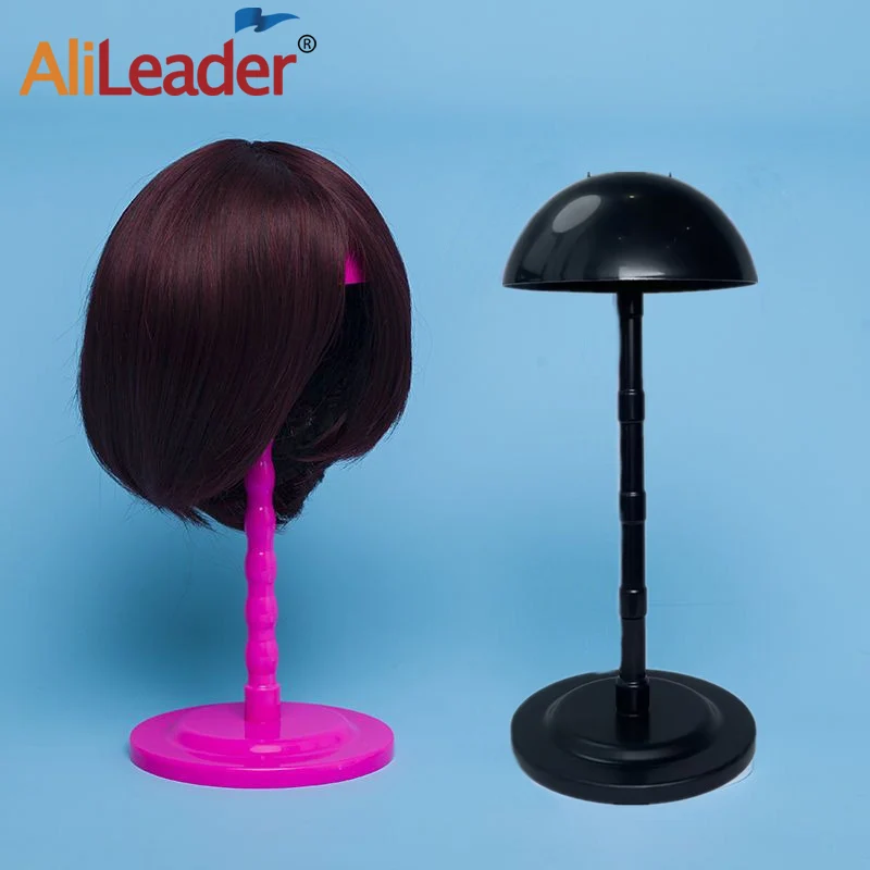 Supporto per parrucca in plastica nera per espositori per parrucche e cappelli Staffa a fungo Espositori per parrucche portatili regolabili Colore rosa bianco