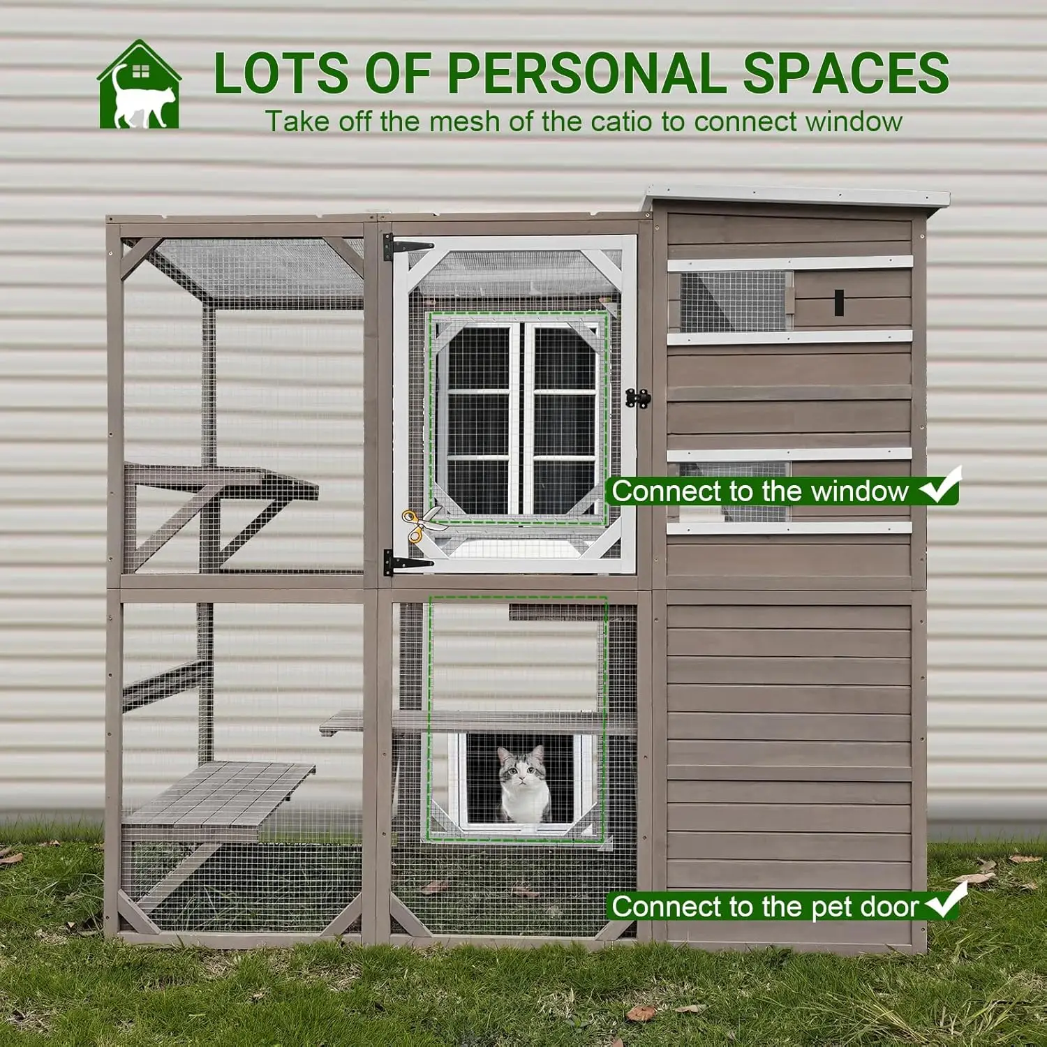 

Catio Cat Enclosure Outdoor, Large Cat House Outdoor Weatherproof Attached to Window for Multi Cats, Asphalt and UV Protection