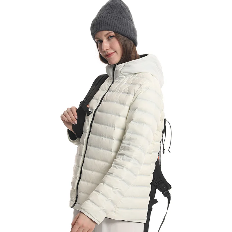 Men And Women Unisex White Duck Down Hoodie Jacket Lightweight Waterproof Both Sides Wearable Down Hooded Warm Coat