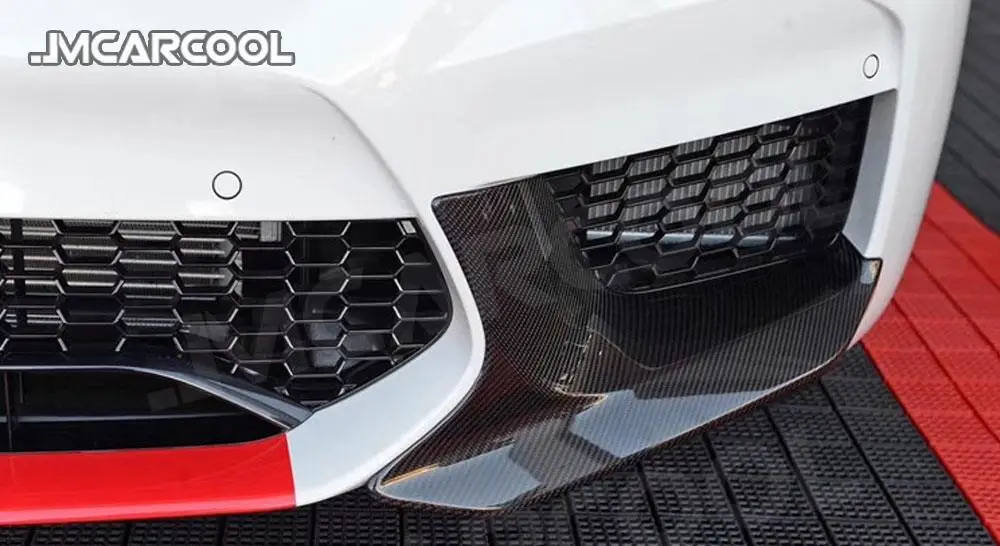 ل 5 سلسلة ألياف الكربون الجبهة الشفاه اللوحات الزاوية الوفير حامي الكسوة لسيارات BMW F90 M5 2018 2019 FRP MP نمط رئيس الذقن الخائن