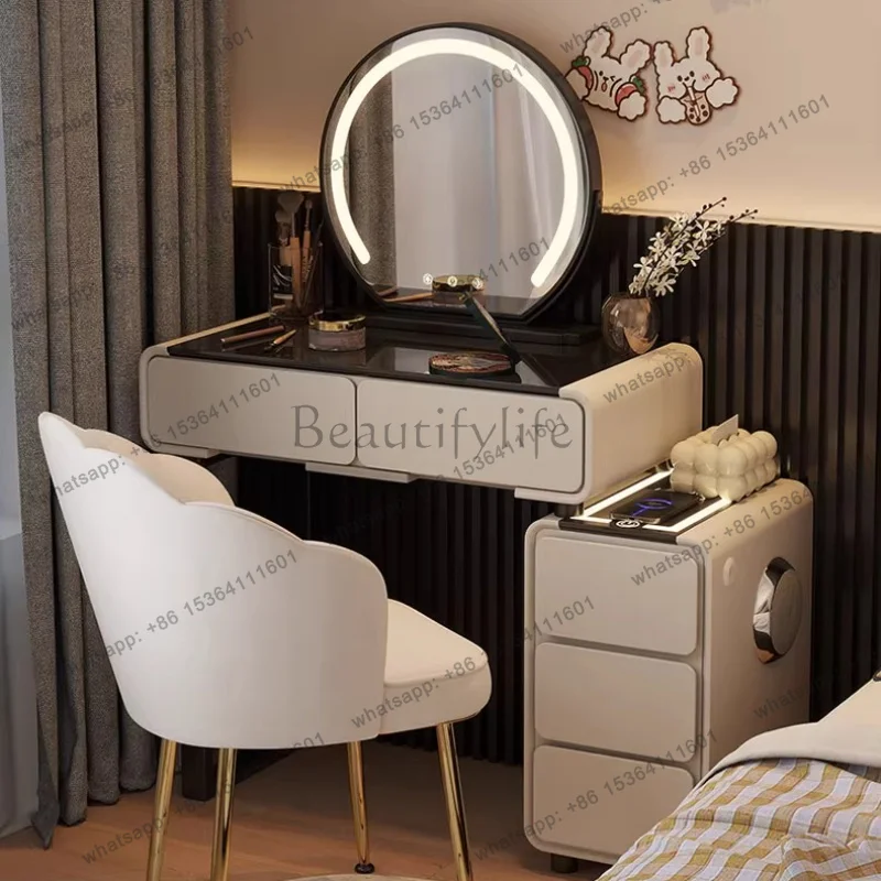 LSMakeup vanity Dressing table Toiletries LED desk dressers Bedroom Modern Simple Cream Style Smart Makeup Table Storage Cabinet