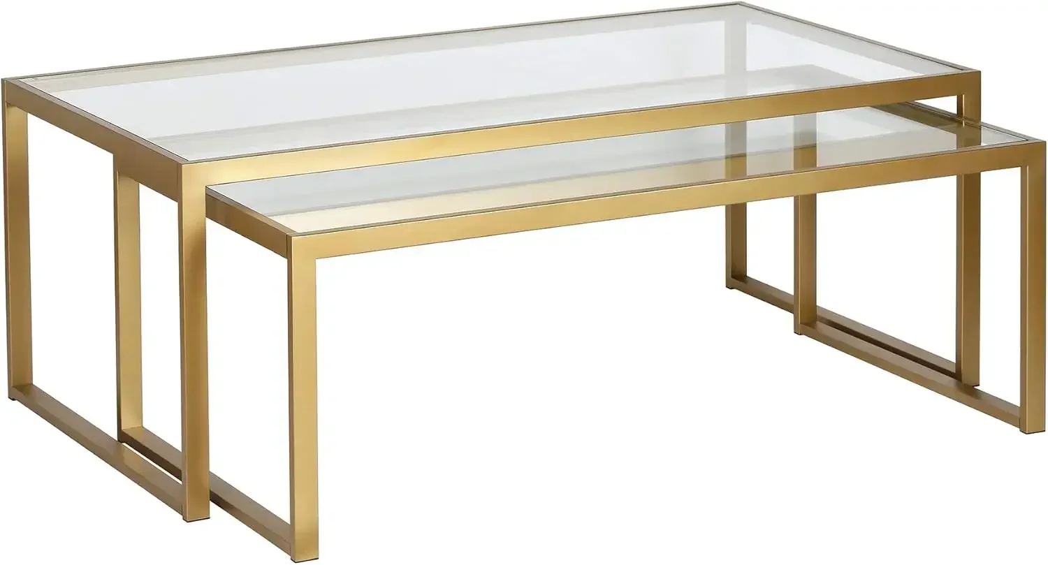 Rectangular Nested Coffee Table in Brass, Modern coffee tables for living room, studio apartment essentials