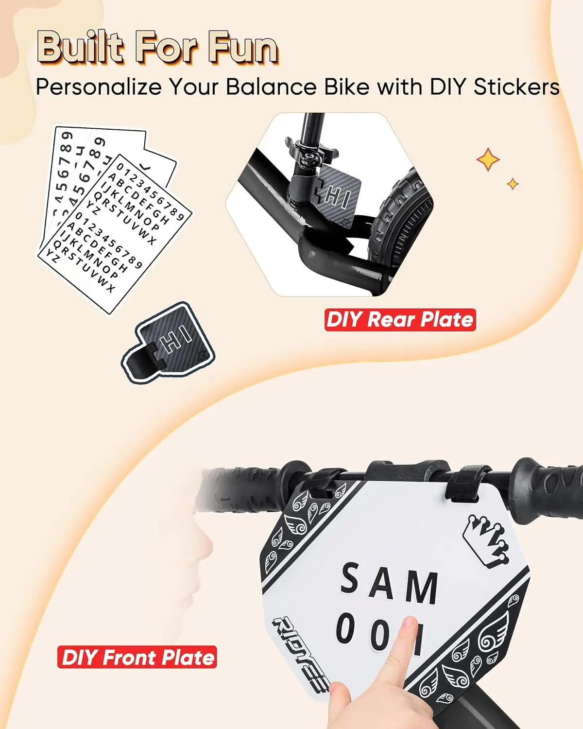 Bicicleta de equilíbrio infantil de 2 anos, bicicleta sem pedal de 12 polegadas para idades de 2 a 5 anos com guiador reforçado atualizado para passeios estáveis, D