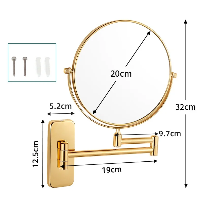 Wandmontierter Gold-Schminkspiegel Badezimmer Edelstahl 3-fach 8-Zoll-Vergrößerungsspiegel Hotelprodukte Badezimmerzubehör