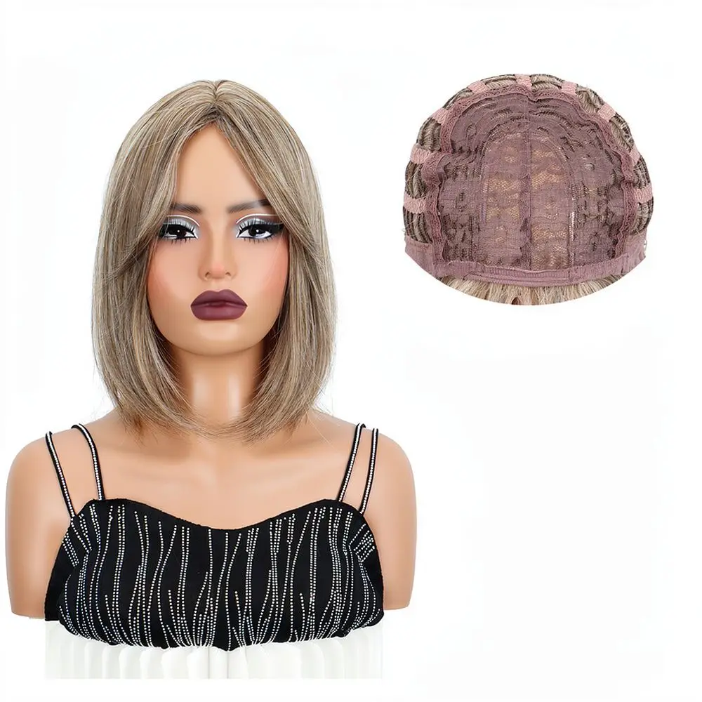 Synthetic Short Bob Wig Middle Parting Heat Resistant Fiber Hairpiece Clavicle Length Natural Look For Women Party Style