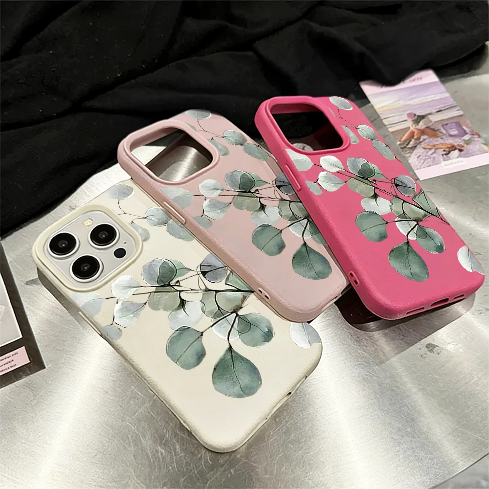 Eukalyptusblatt-Handyhülle für iPhone 17 16 15 14 13 12 Pro Max 16 15 14 Plus 17 16 15 14 13 12 Pro 17Air Silikon-Matt-Hülle – Detail 3