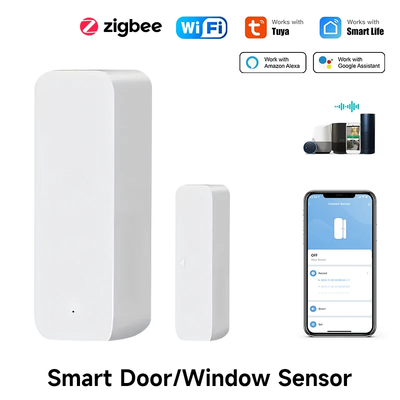 Tuya WiFi/Zigbee Smart Door And Window Sensor Magnetic Security Alarm Smartlife APP Remote Monitor Works With Alexa Google Home