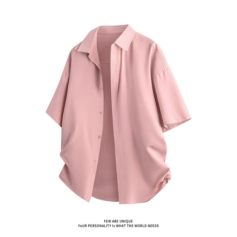 

Summer 2025 New Casual irt Multicolor ort Sve Turn-down Collar Loose Fit Breathable Polyester Fiber Youth Busin Sle