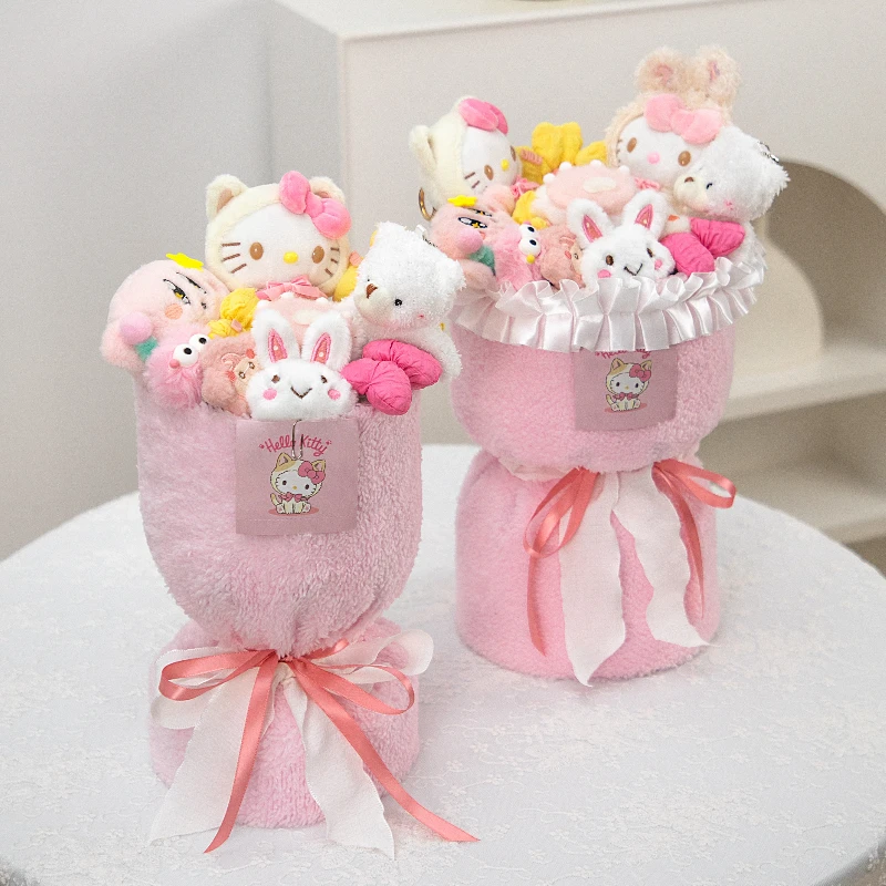 

New Hello Kitty Plush Doll Bouquet Fashion Creative Cute Cartoon Flowers Home Bedroom Decorations Girls And Ladies Holiday Gifts