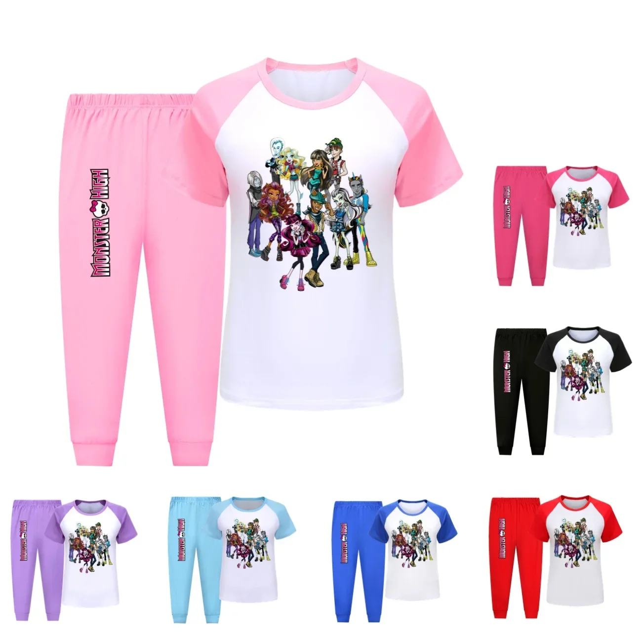 

New Monster High Clothes for Kids Cute Summer Pyjamas Set Baby Girls Short Sleeve Pajama Sets Toddler Boys nightwear Daily Wear