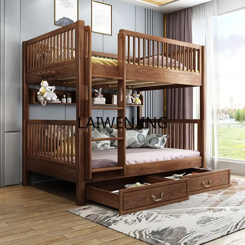 SGF high and low beds are all solid wood, water-based paint bunk beds, wood color