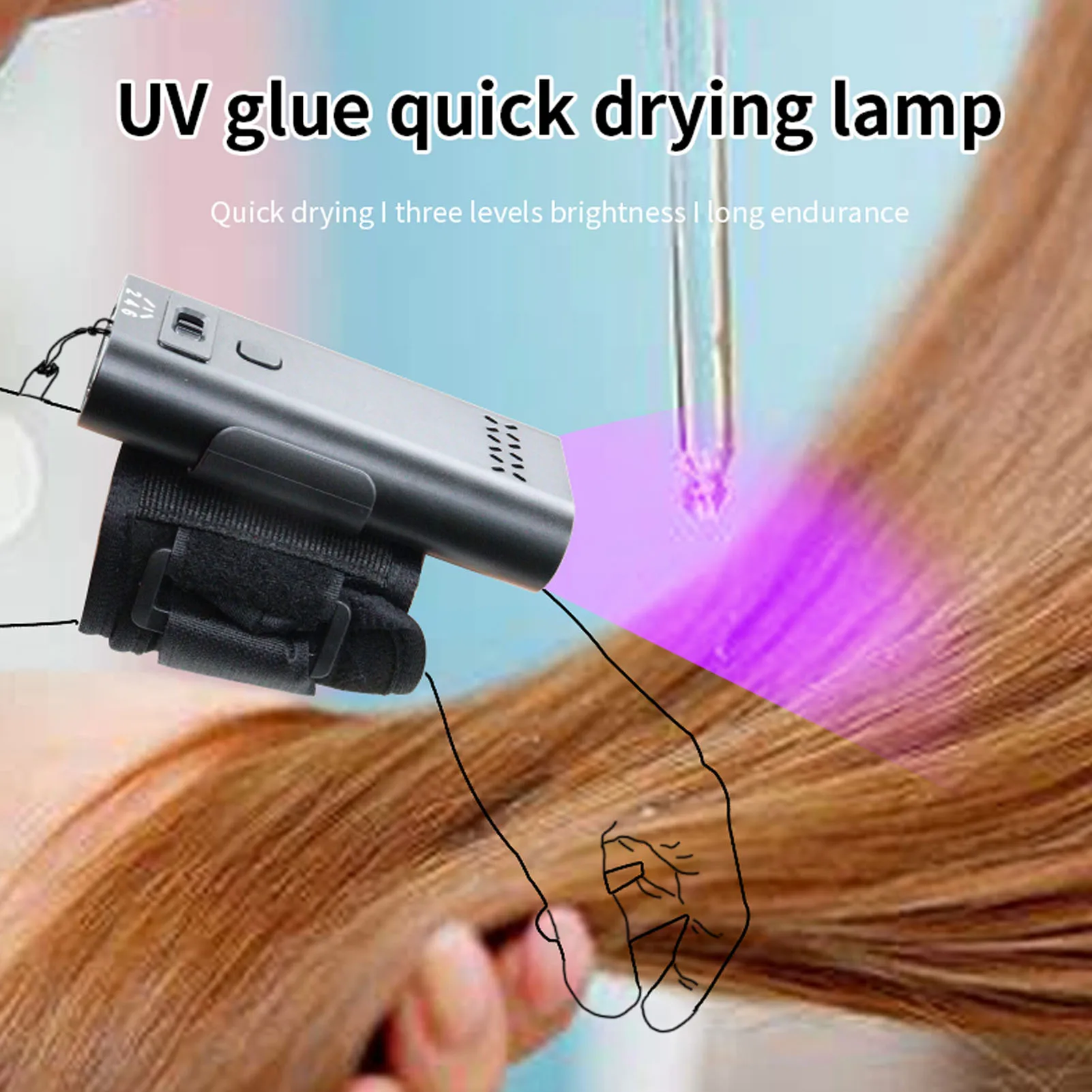 LED Hair Extension Light 395nm Fast Curing Hair Extension Light Aluminum Alloy 3000mAh Rechargeable 6W Lightweight for Home