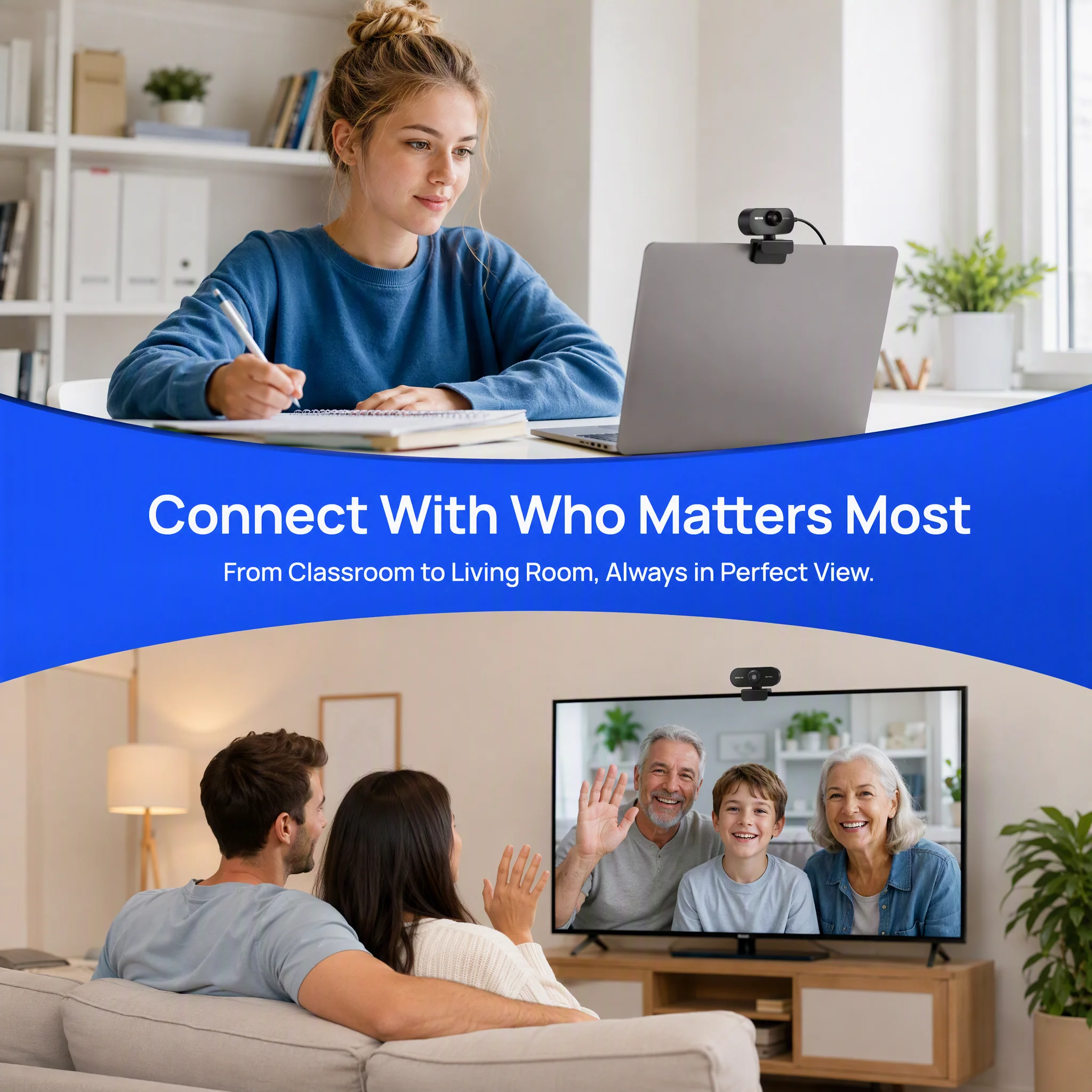 USB Webcam with Microphone for Laptop Desktop, 360° Rotatable Plug-and-Play Camera for Video Calls & Conferences