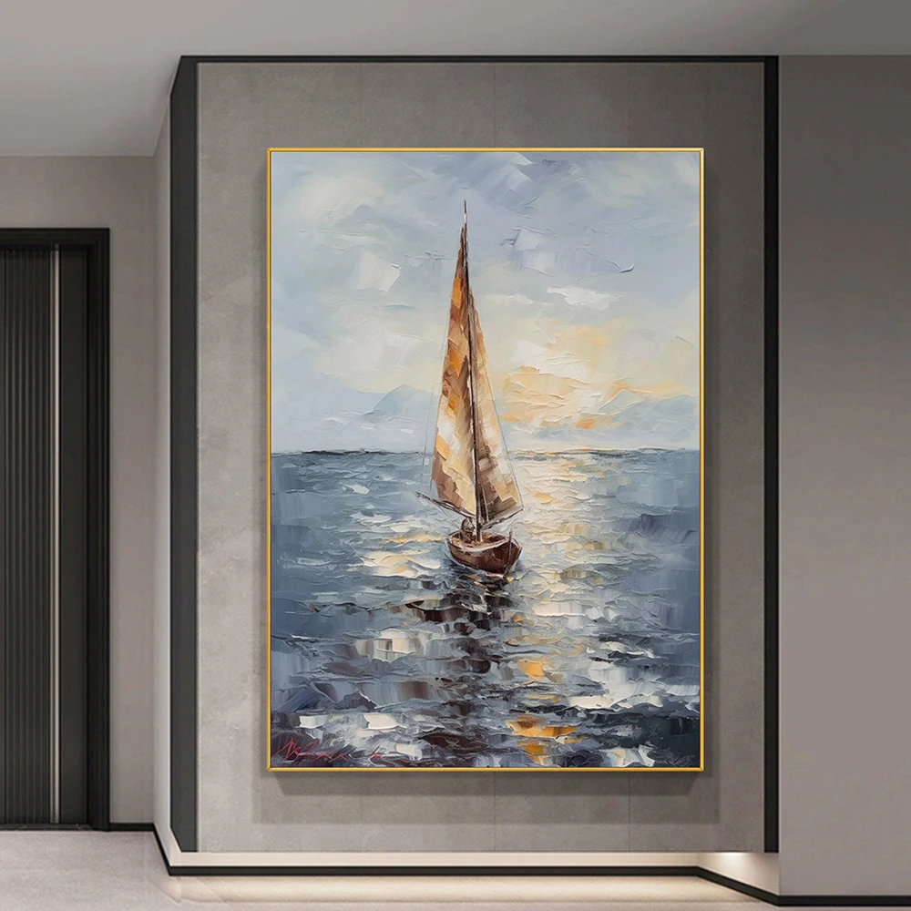 

Sailboat Sunset Sea View Ocean View Art Work For Living Room Vibrant Oil Painting On Canvas Vivid Sea View Canvas Art Custom