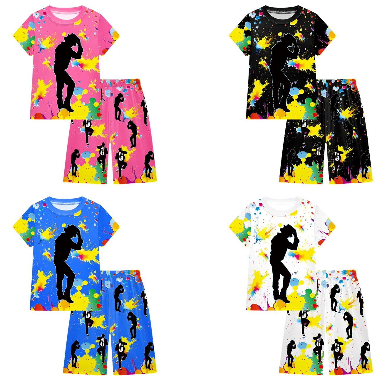 Summer Kids Michael Jackson hip-hop singer retro cool casual Short Sleeve Tops Shorts 2pcs boys streetwear T Shirt Sets