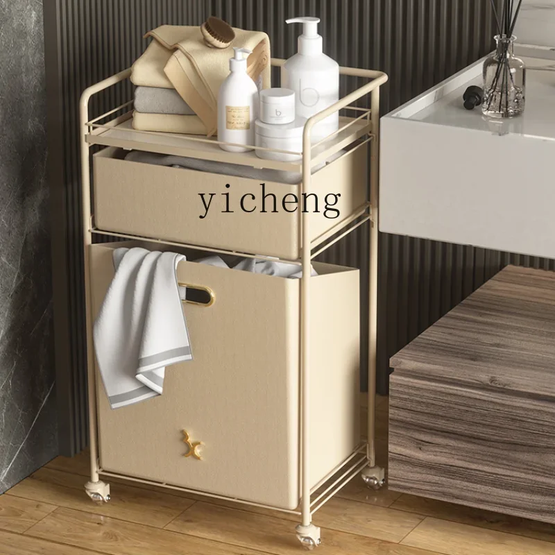 ZC Bathroom Storage Rack Floor Multilayer Laundry Basket Trolley Multi-Functional Dirty Clothes Basket Storage Rack