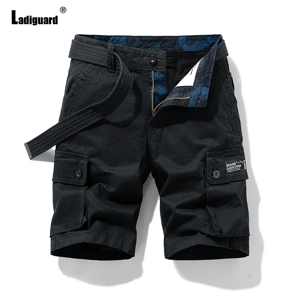 Ladiguard 2023 elegante simplicidade moda masculina lesiure carga shorts caqui casual bolso hotpants meados da cintura algodão praia shorts